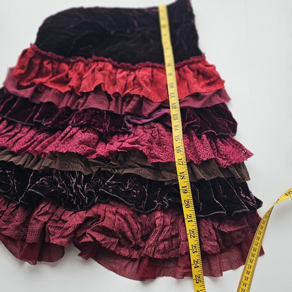Sarissa Designs, Velvet Purple Red Boho Ruffles Skirt, - Picture 11 of 11